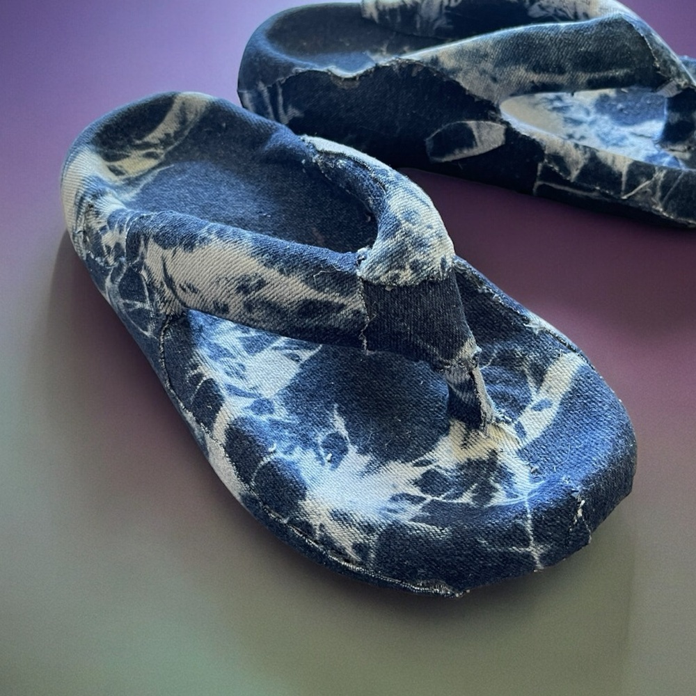 REWORKED Hand Crafted Denim Overlay Flip Flops • Size 7 • Women